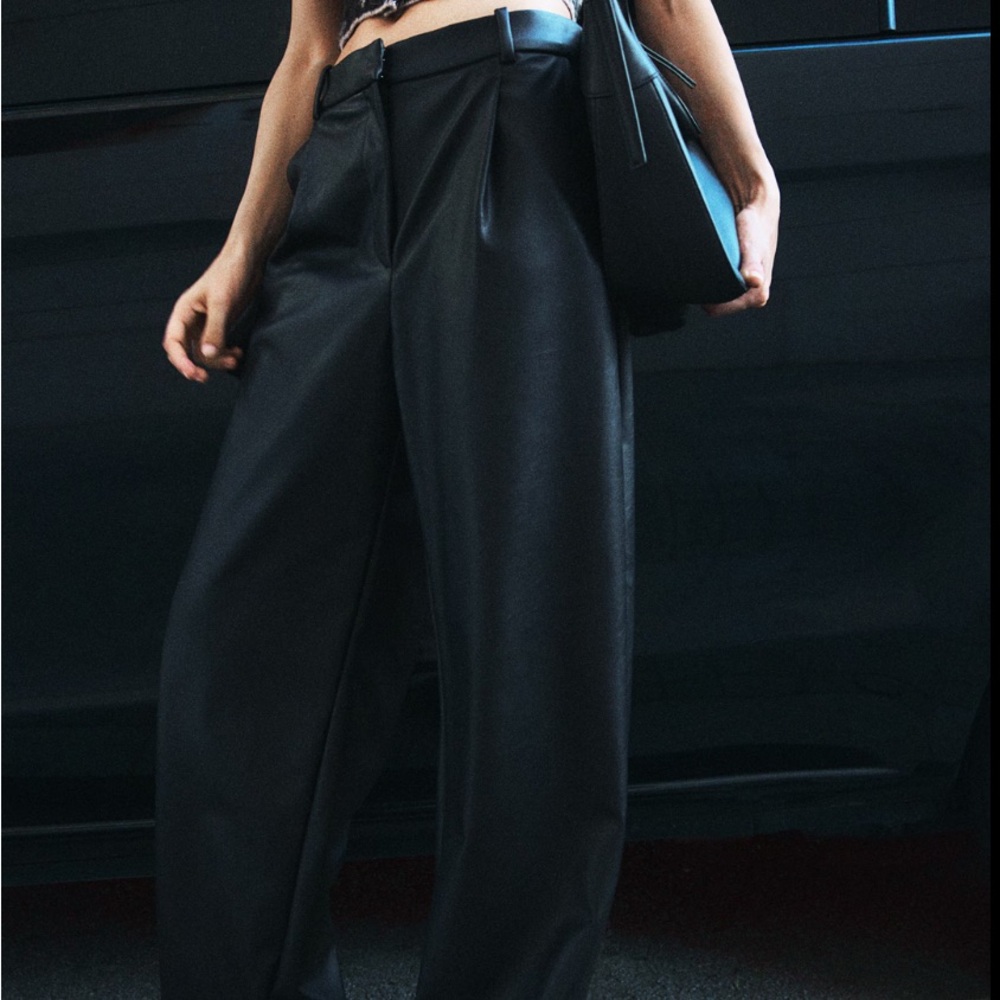 H&M Elegant Black Wide-Leg Pleather Pants